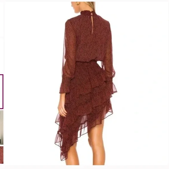 Misa x Revolve Savanna dress in mini red banana leaf ruffled sz Xs - Picture 3 of 8